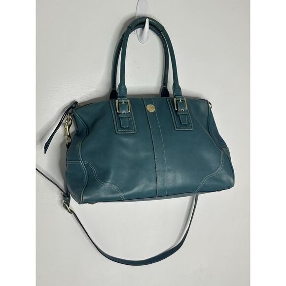COACH BAG PURSE DOUBLE HANDLE DOUBLE ZIPPER SATCHEL TURQUOISE Satchel - Picture 2 of 14